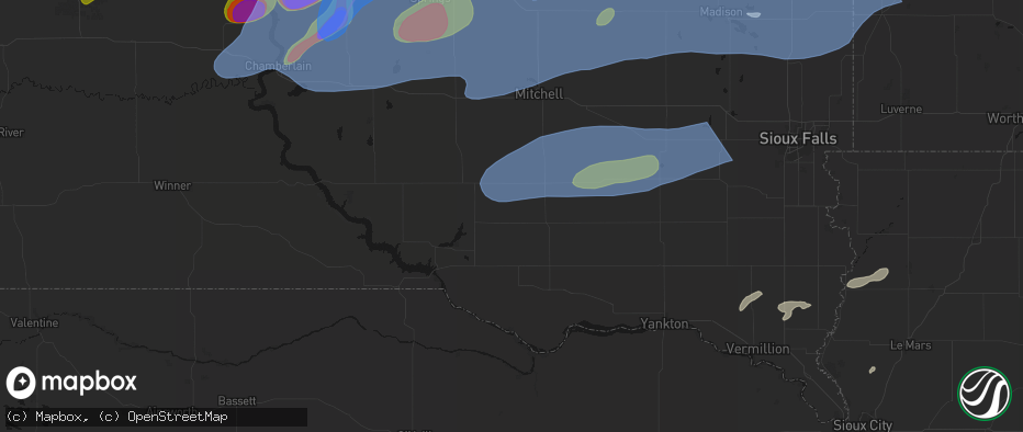 Hail map in Delmont, SD on July 2, 2026