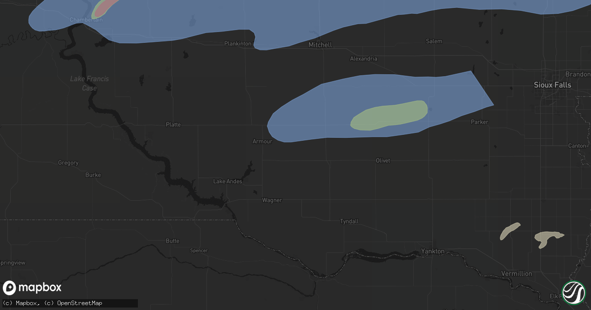 Hail map in Delmont, SD on July 2, 2026