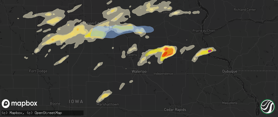 Hail map in Denver, IA on July 2, 2026