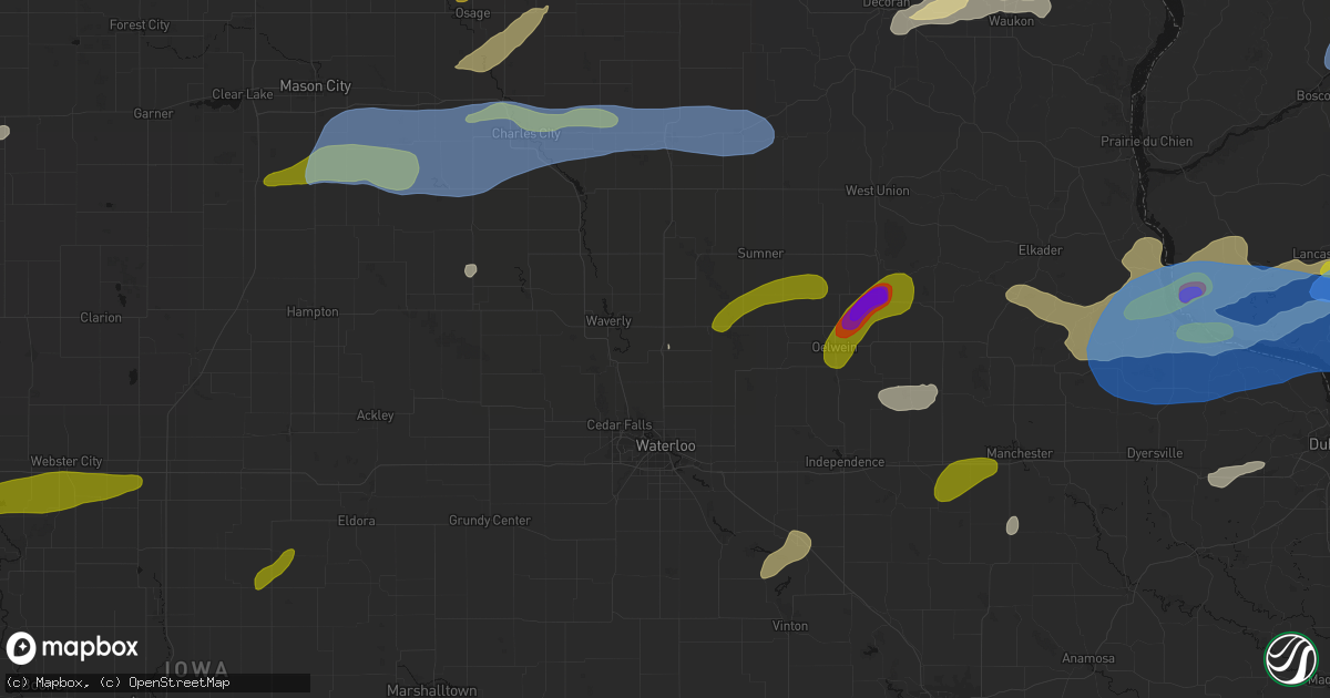 Hail map in Denver, IA on July 2, 2026