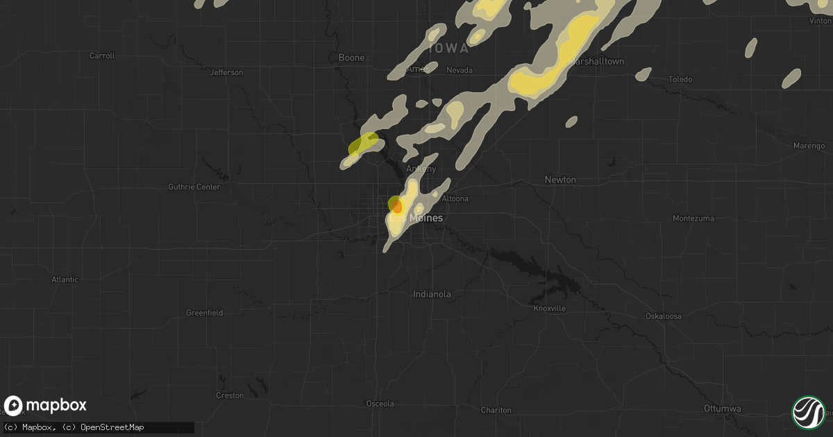 Hail map in Des Moines, IA on July 2, 2026