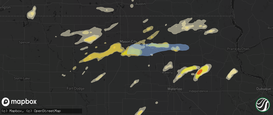Hail map in Dougherty, IA on July 2, 2026