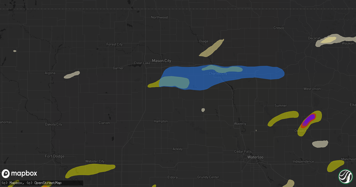 Hail map in Dougherty, IA on July 2, 2026