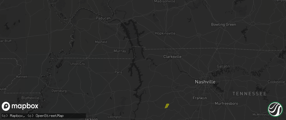 Hail map in Dover, TN on July 2, 2026