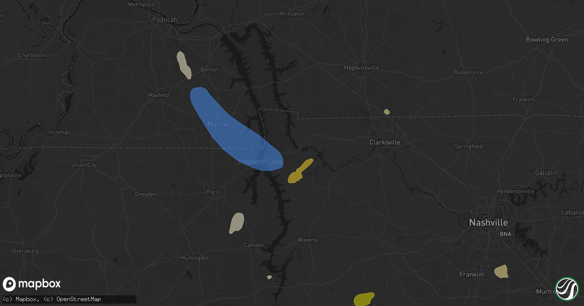 Hail map in Dover, TN on July 2, 2026