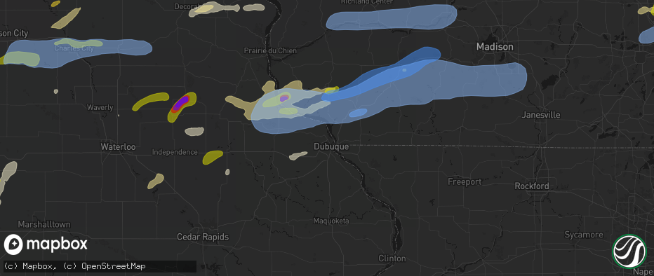 Hail map in Dubuque, IA on July 2, 2026