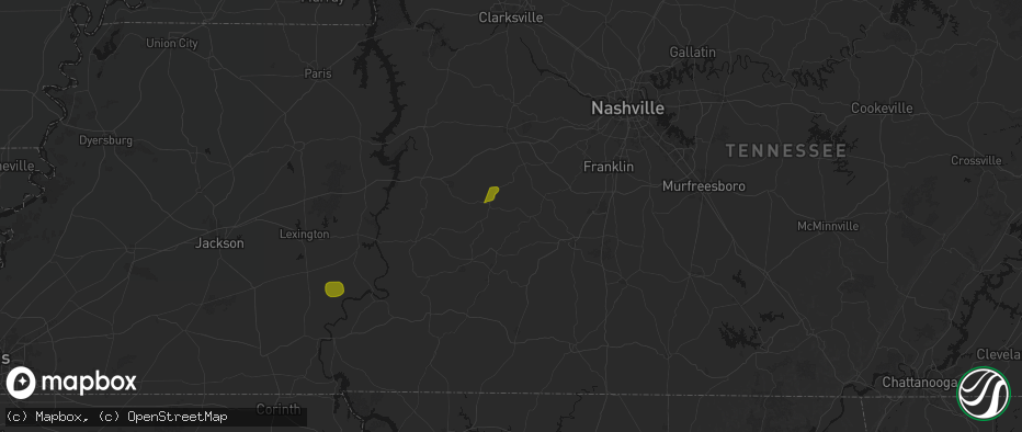 Hail map in Duck River, TN on July 2, 2026