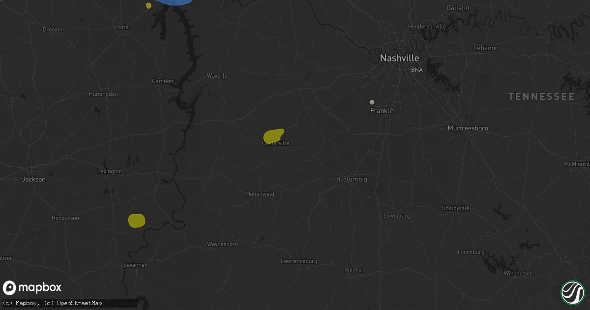 Hail map in Duck River, TN on July 2, 2026