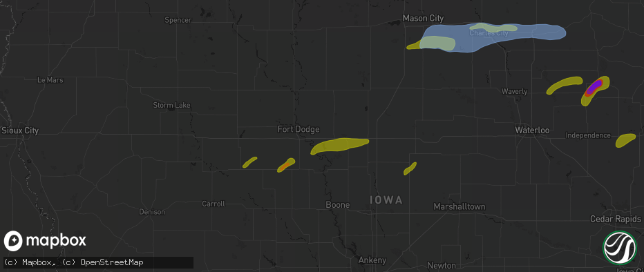 Hail map in Duncombe, IA on July 2, 2026