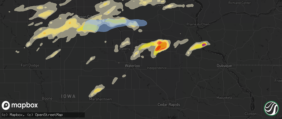 Hail map in Dunkerton, IA on July 2, 2026