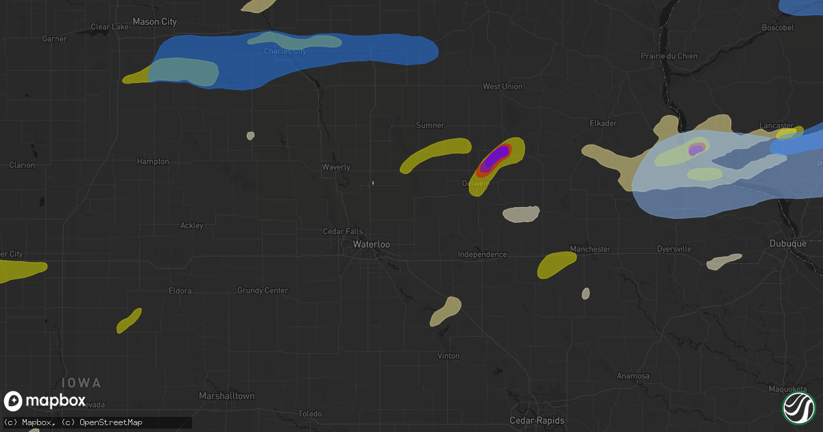 Hail map in Dunkerton, IA on July 2, 2026