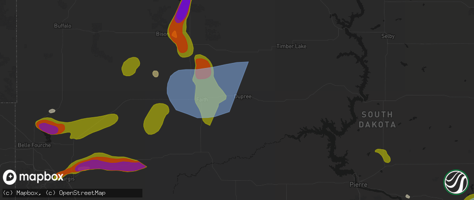 Hail map in Dupree, SD on July 2, 2026