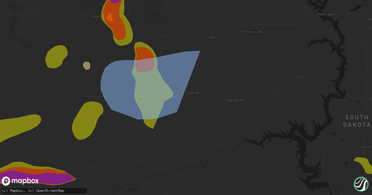 Hail map in Dupree, SD on July 2, 2026