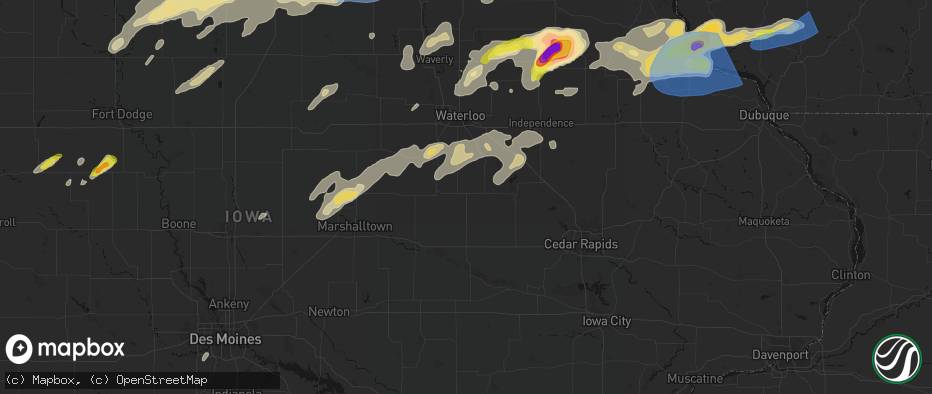 Hail map in Dysart, IA on July 2, 2026