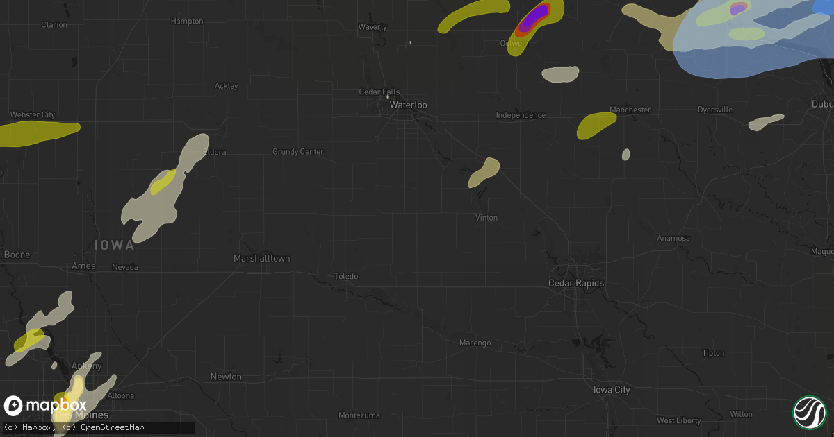 Hail map in Dysart, IA on July 2, 2026