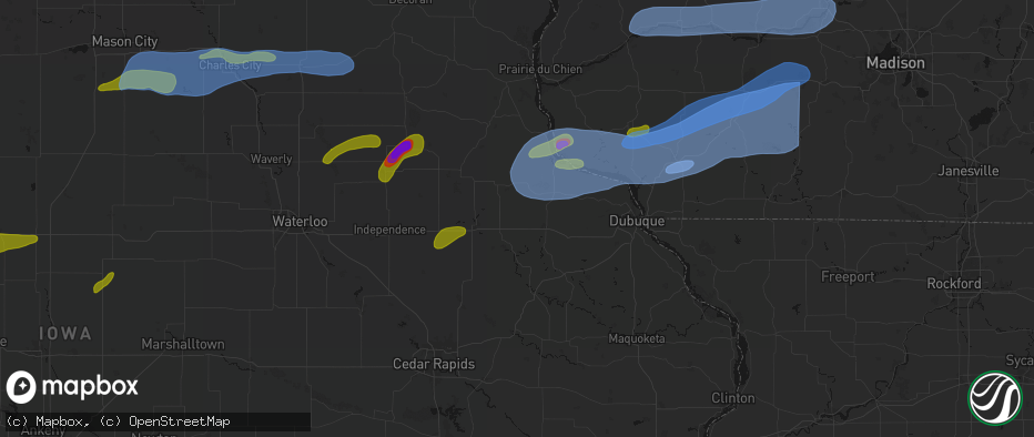 Hail map in Earlville, IA on July 2, 2026