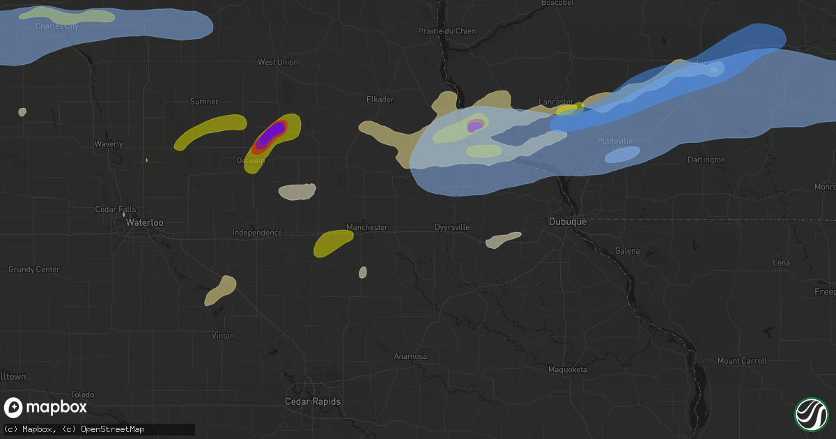 Hail map in Earlville, IA on July 2, 2026