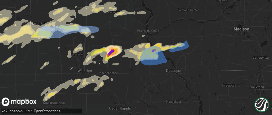 Hail map in Edgewood, IA on July 2, 2026
