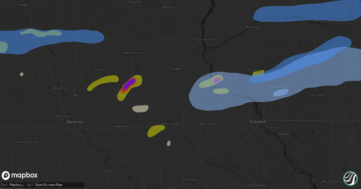 Hail map in Edgewood, IA on July 2, 2026