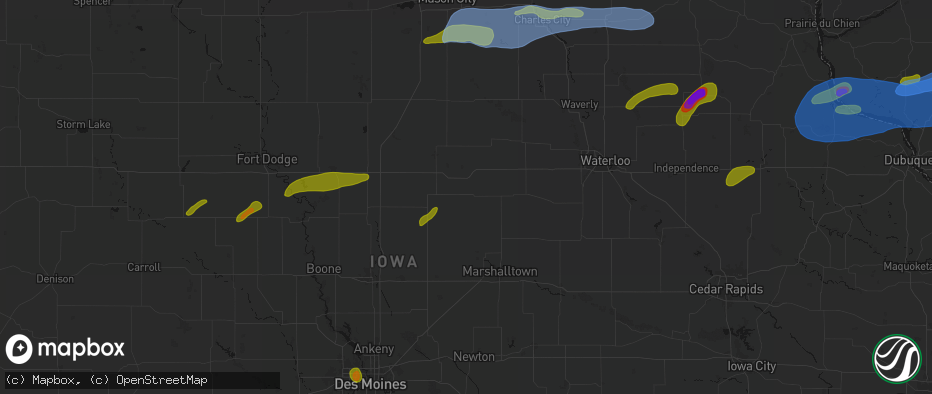 Hail map in Eldora, IA on July 2, 2026