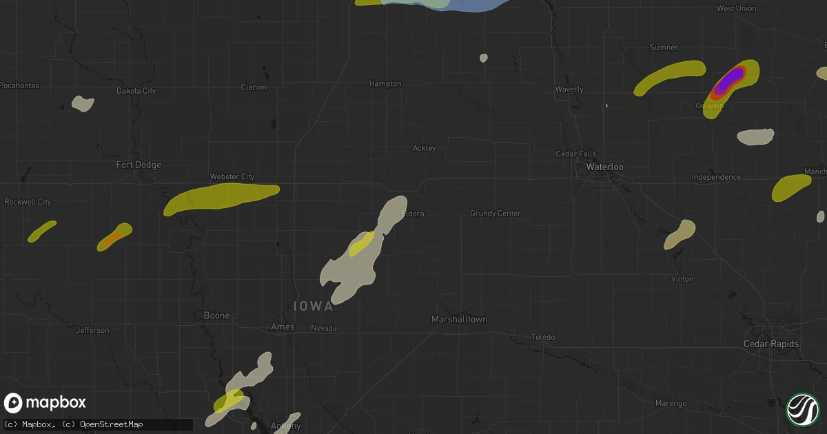 Hail map in Eldora, IA on July 2, 2026
