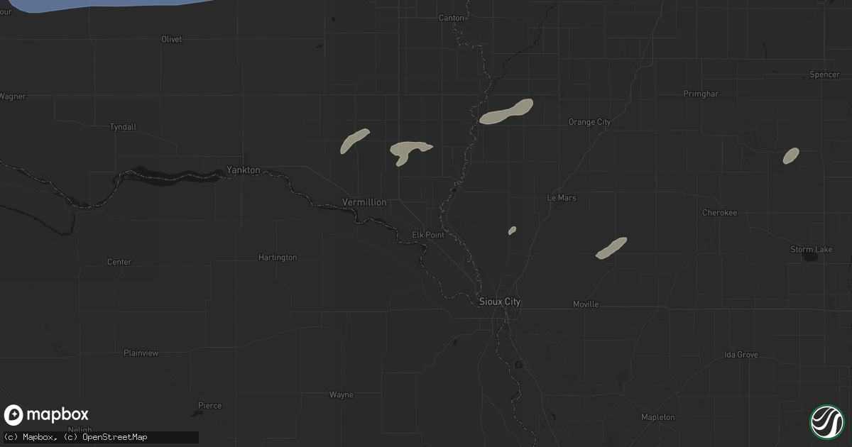 Hail map in Elk Point, SD on July 2, 2026