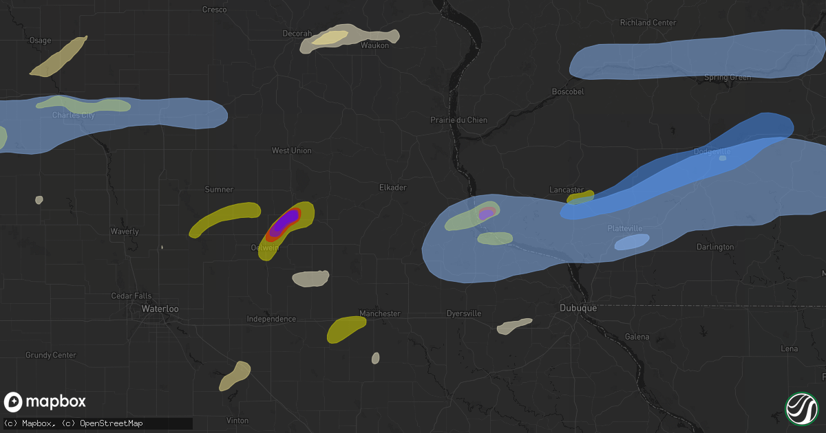 Hail map in Elkport, IA on July 2, 2026