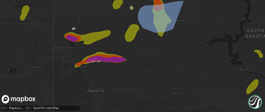 Hail map in Enning, SD on July 2, 2026