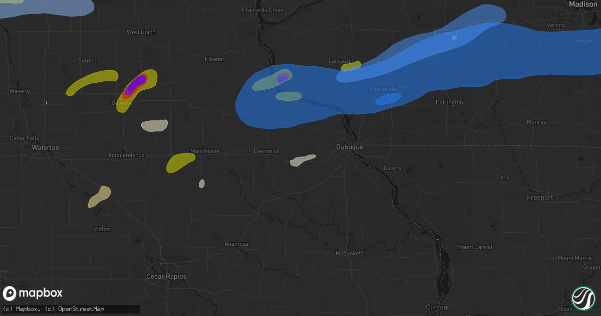 Hail map in Epworth, IA on July 2, 2026