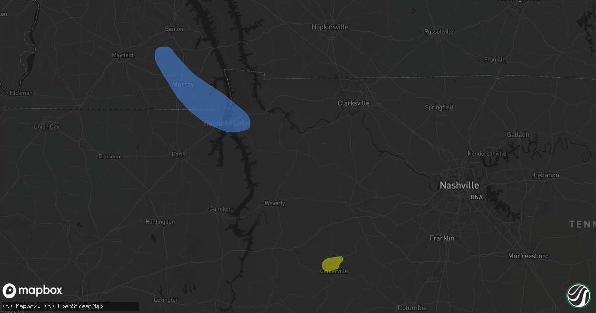 Hail map in Erin, TN on July 2, 2026