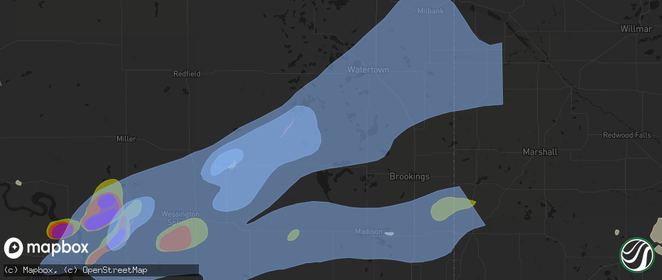 Hail map in Erwin, SD on July 2, 2026