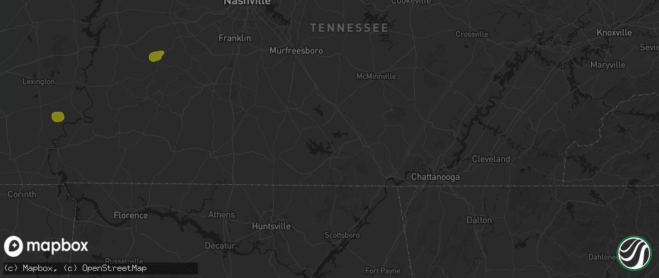 Hail map in Estill Springs, TN on July 2, 2026