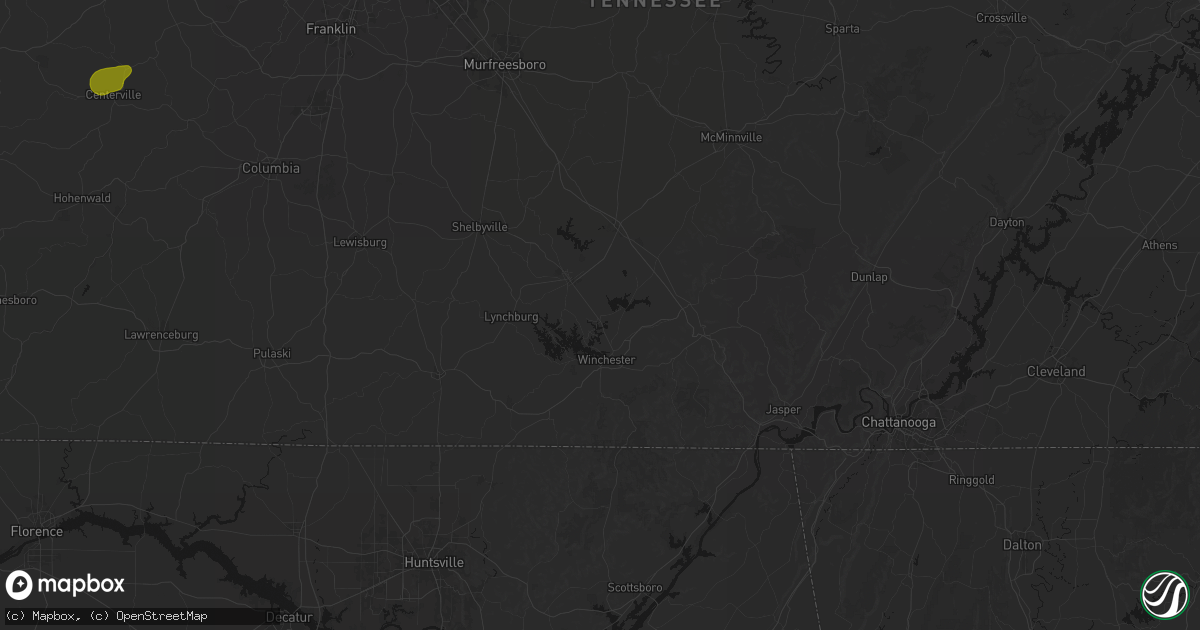 Hail map in Estill Springs, TN on July 2, 2026
