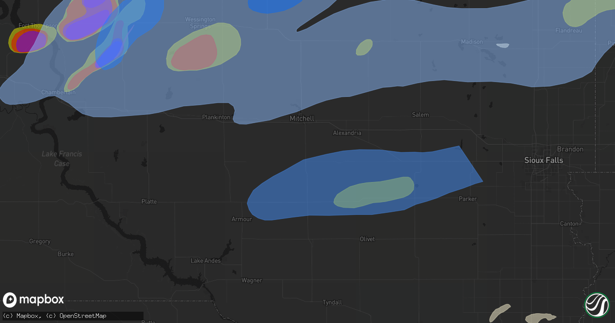 Hail map in Ethan, SD on July 2, 2026