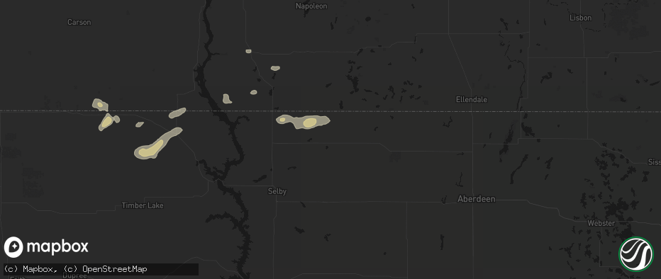 Hail map in Eureka, SD on July 2, 2026