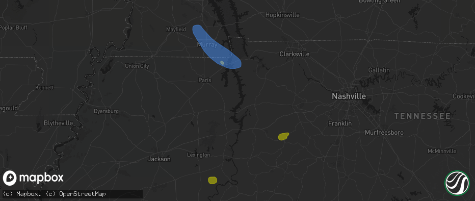 Hail map in Eva, TN on July 2, 2026