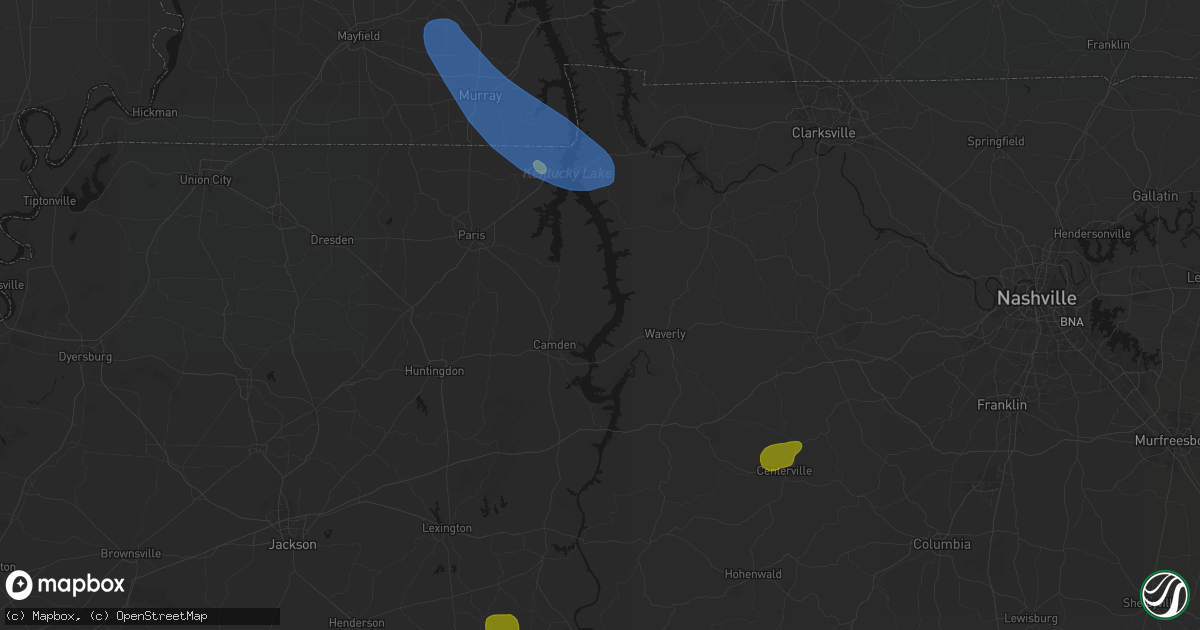 Hail map in Eva, TN on July 2, 2026