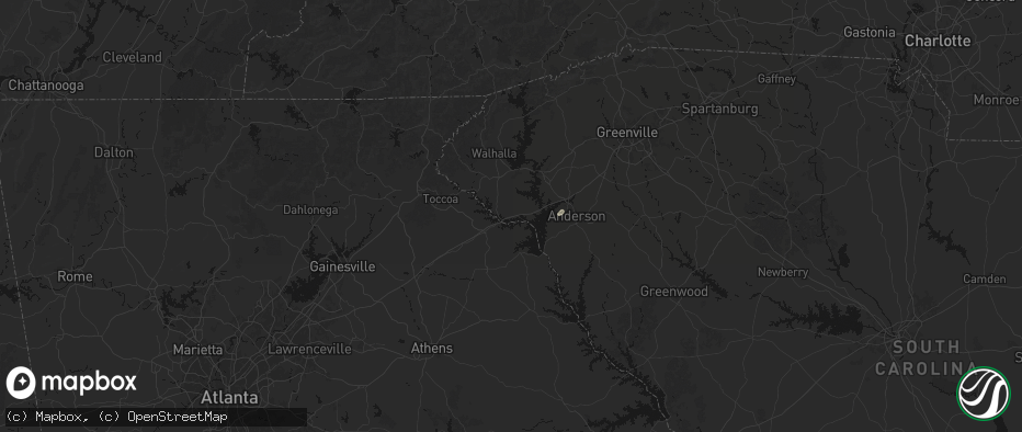Hail map in Fair Play, SC on July 2, 2026