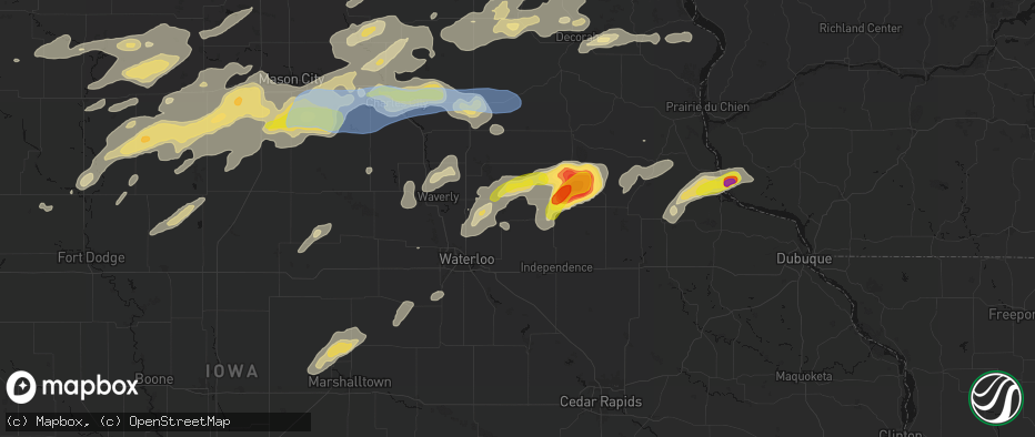 Hail map in Fairbank, IA on July 2, 2026