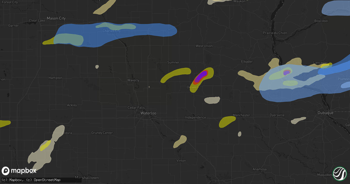 Hail map in Fairbank, IA on July 2, 2026