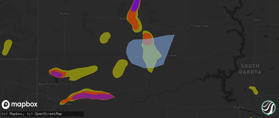 Hail map in Faith, SD on July 2, 2026
