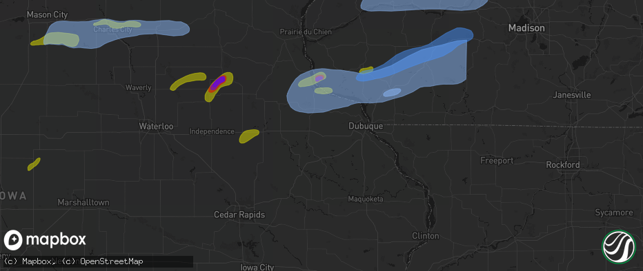 Hail map in Farley, IA on July 2, 2026