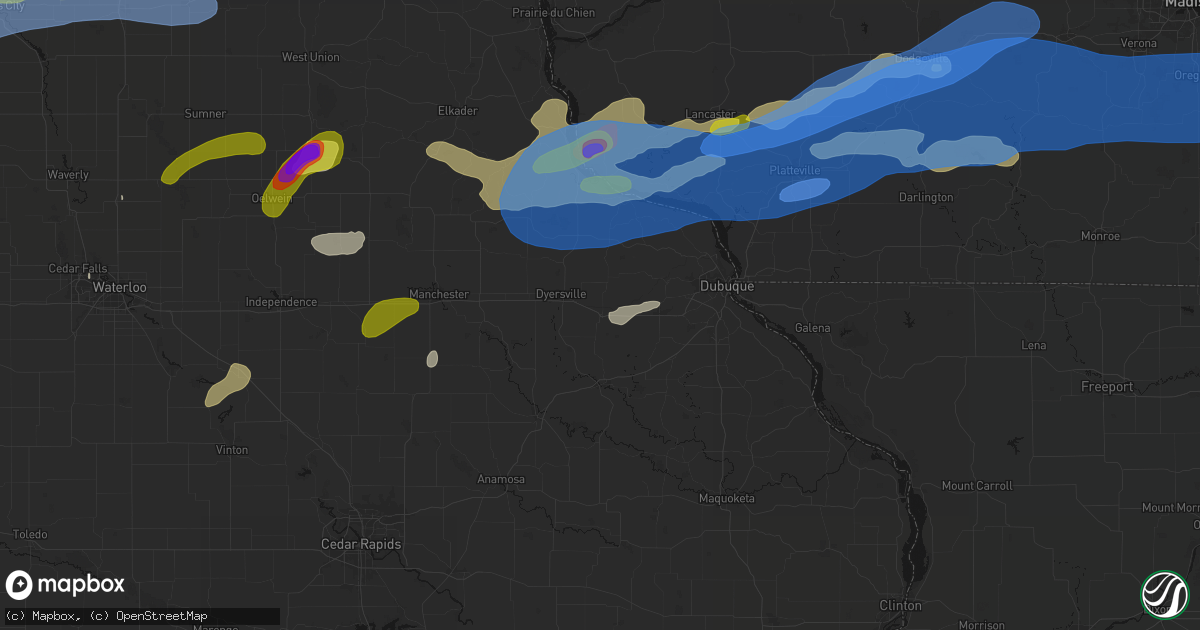 Hail map in Farley, IA on July 2, 2026