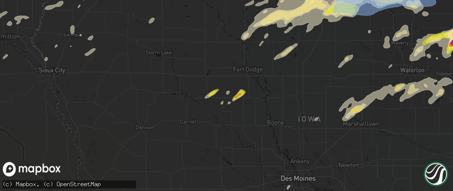 Hail map in Farnhamville, IA on July 2, 2026