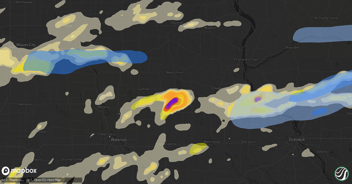 Hail map in Fayette, IA on July 2, 2026