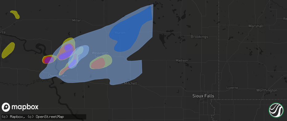 Hail map in Fedora, SD on July 2, 2026