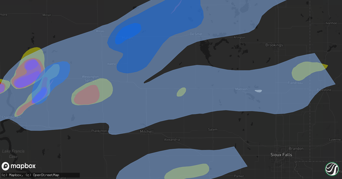 Hail map in Fedora, SD on July 2, 2026