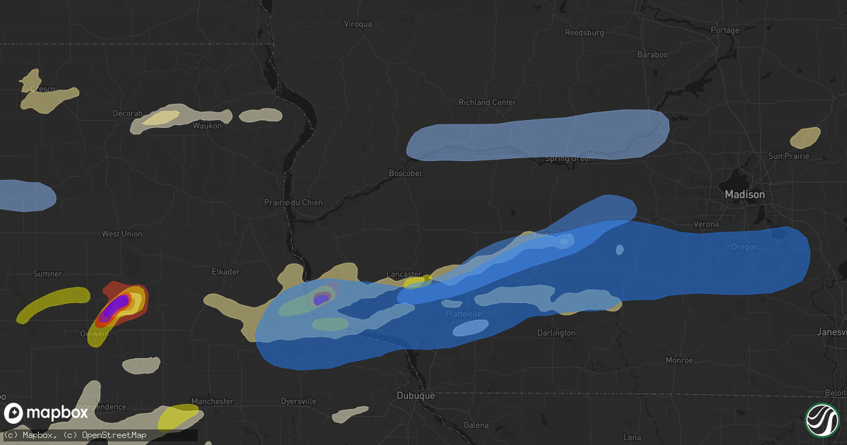 Hail map in Fennimore, WI on July 2, 2026
