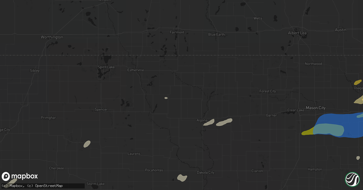 Hail map in Fenton, IA on July 2, 2026