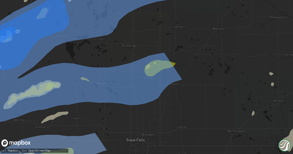 Hail map in Flandreau, SD on July 2, 2026